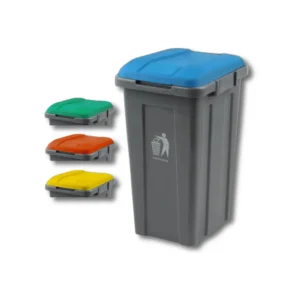 PAPELERA POLIPROPILENO CON CUERPO GRIS Y TAPA COLORES 50L